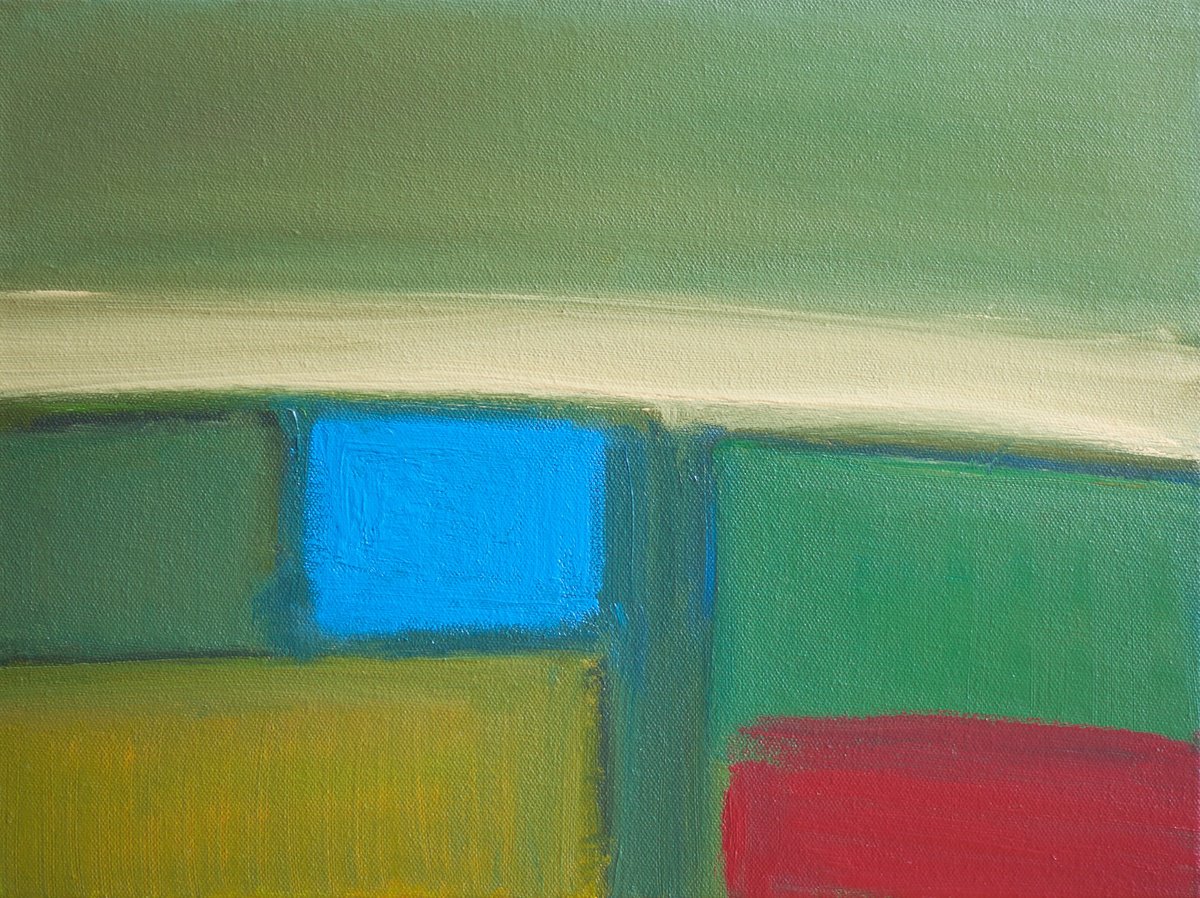 Abstract Landscape Oil Painting By Thomas Hjelm, 17 X 13", Where Lands Meets Sea, Original Artwork