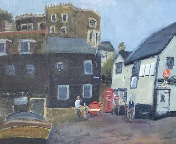 Tartar Frigate and Bleak House, Broadstairs, oil painting.
