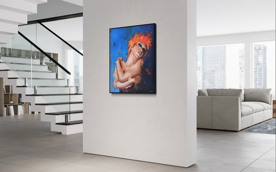 Bossing It - Contemporary female portrait - Framed Oil Painting - 78cm x 63cm