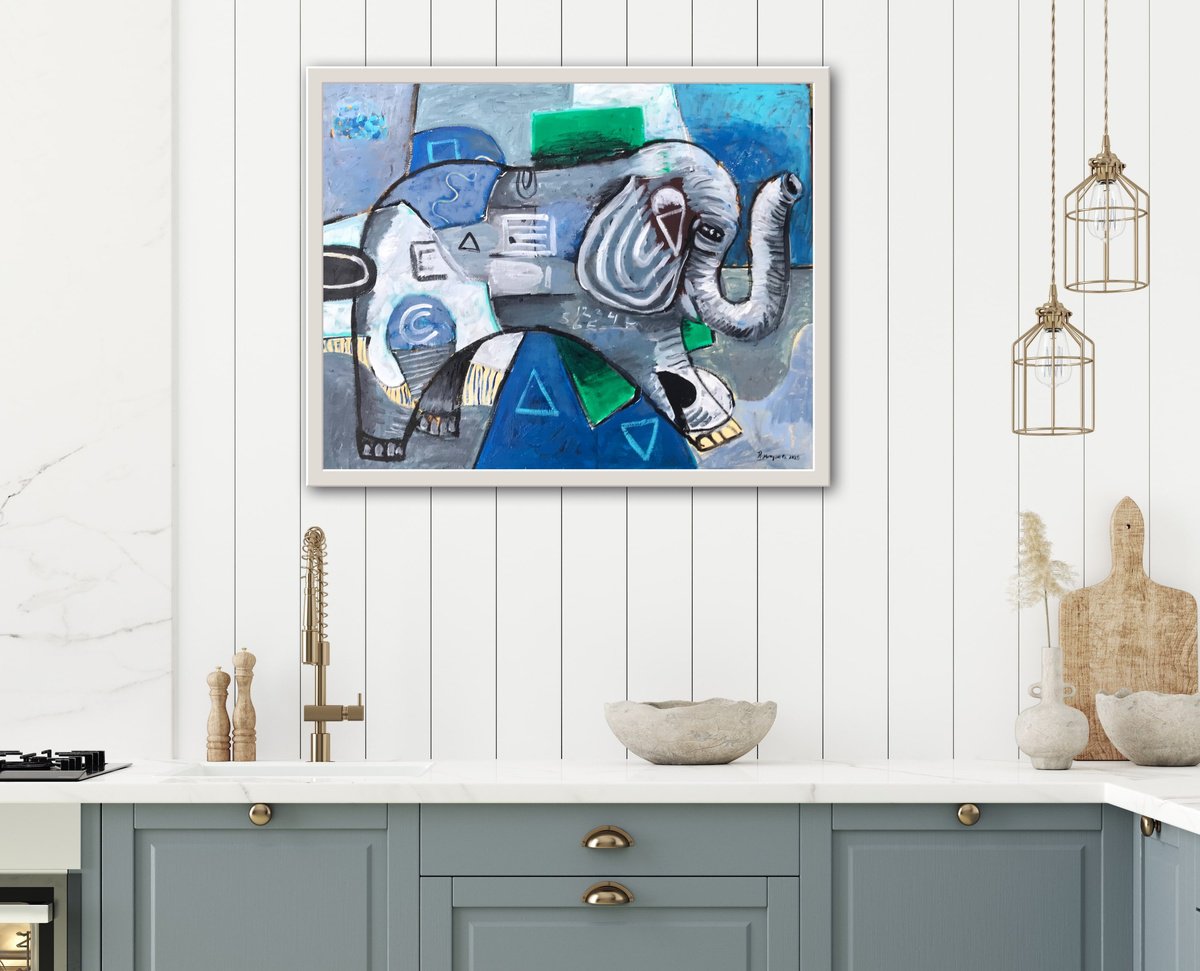 Geometric Oil Painting , Ice Cream Elephant By Roberto Munguia Garcia, 20 X 16, Artwork For Sale On Artfinder