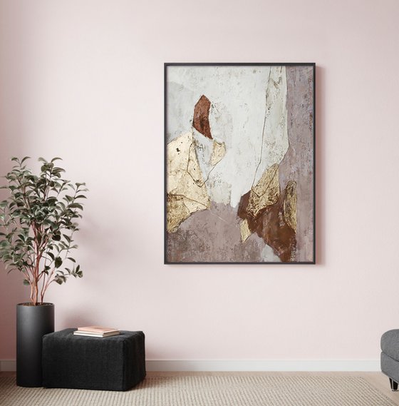"Slate" Beige brown gold abstract art