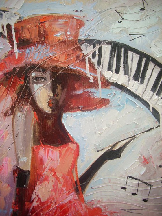 " JAZZ MUSIC  " - original oil painting on canvas, gift, PALETTE KNIFE