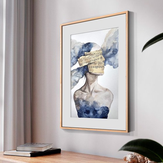Immersion Blue Sheet Music Abstract Portrait