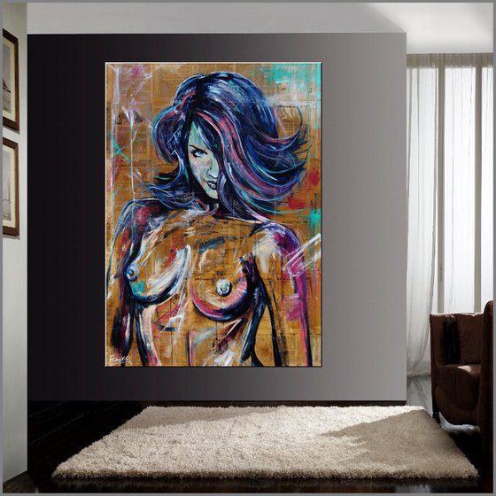 Seduction 140cm x 100cm Nude Book Page Urban Pop Art