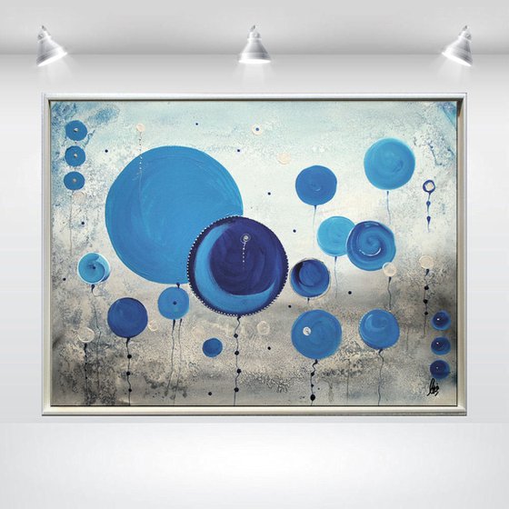 Blue Balloons - Abstract - Acrylic Painting - Canvas Art - Framed Painting - Wall Art - Blue Painting