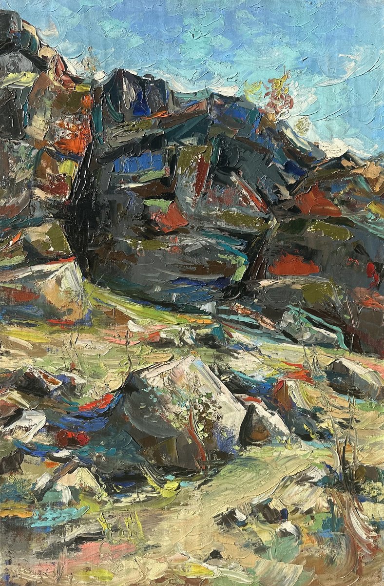 Impressionistic Landscape Oil Painting By Kamsar Ohanyan, 16 X 24", Stoney Road, Original Artwork