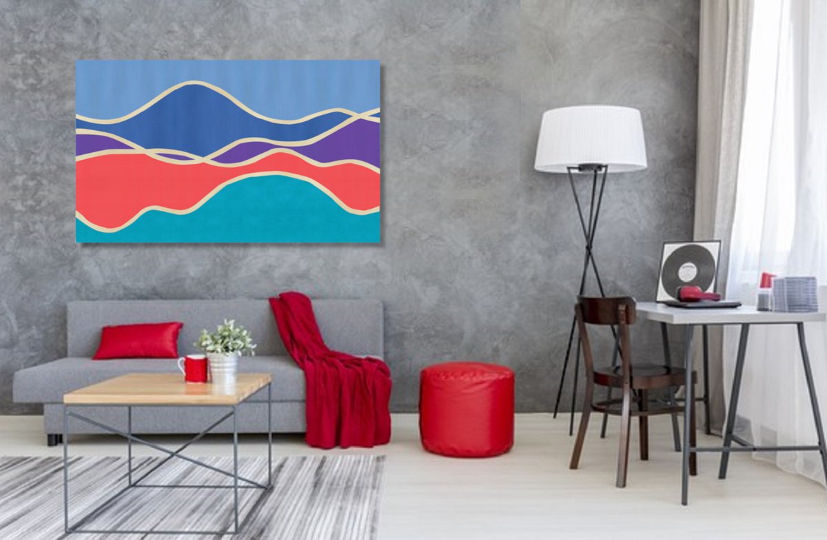 Abstract Landscape Acrylic Painting By Marina Krylova, 59 X 35", Modern Landscape #49, Original Artwork