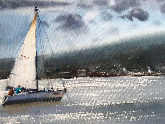 Sailboat and clouds #2 - 38x56 cm