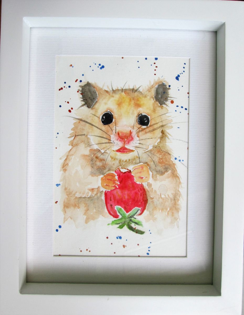 Hamster original framed watercolor painting by MARJANSART