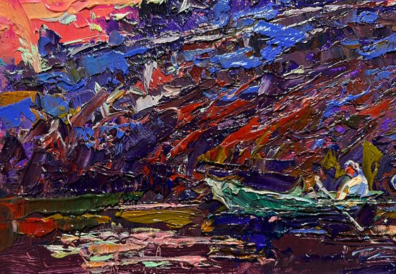 Crimson evening by the river