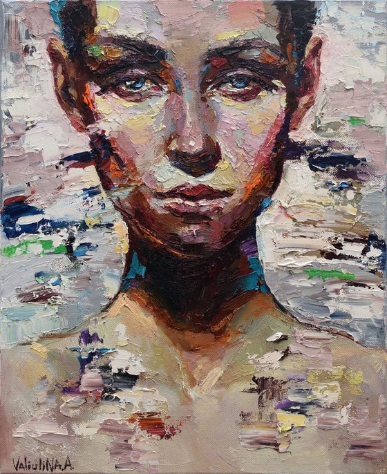 Abstract girl portrait painting #6, Original oil painting