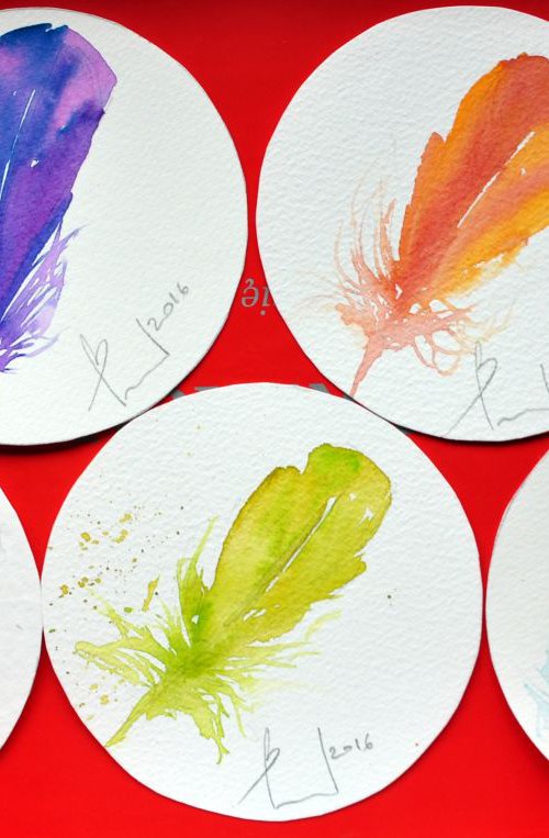 MINIATURES  serie FEATHERS original watercolours by Beata van Wijngaarden