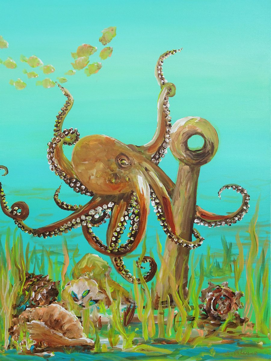 Octopus Acrylic Painting on Canvas 24x18. Sea Life Modern Art (2020) by Sveta Osborne