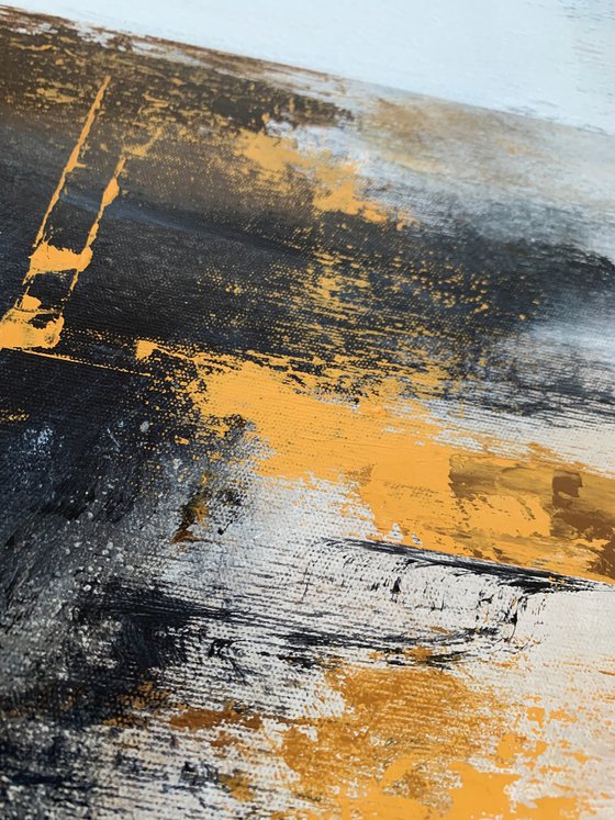 Abstraction in gray, gold and blue tones.