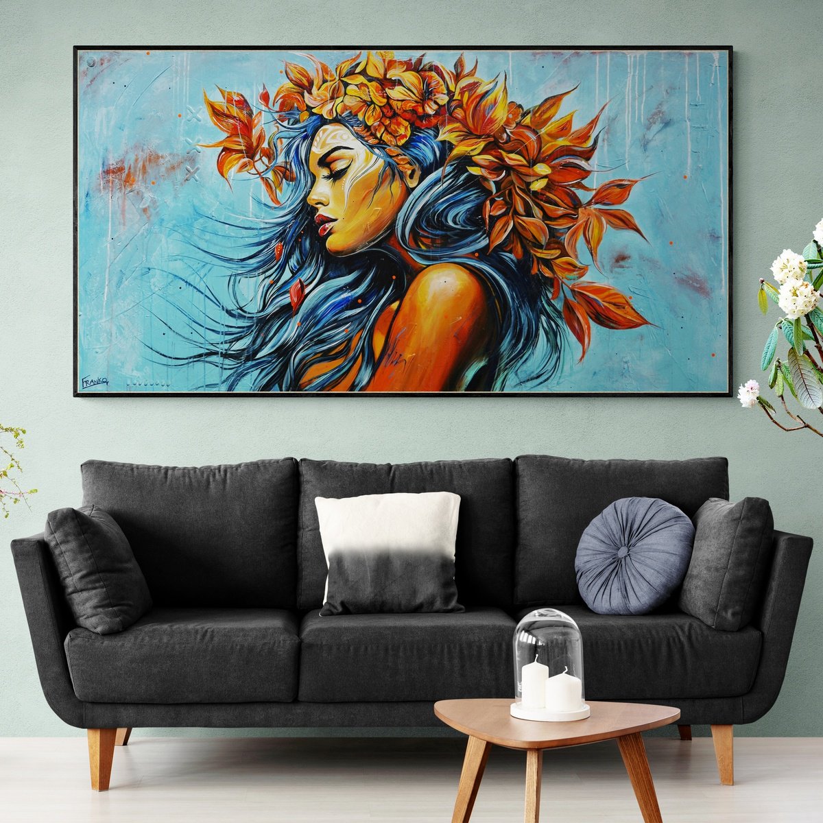 Abstract Portrait Acrylic Painting By Franko, 76 X 41, Nike, Original Artwork