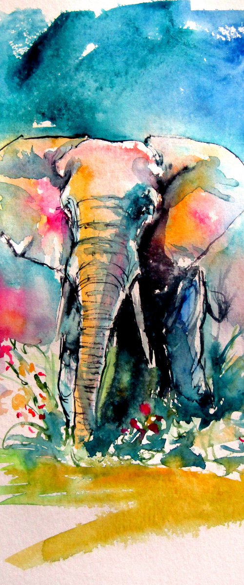 Colorful elephant with flowers by Kovács Anna Brigitta