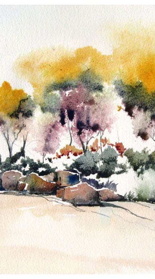 Autumn Cottonwoods 2 - Original Watercolor Painting by CHARLES ASH