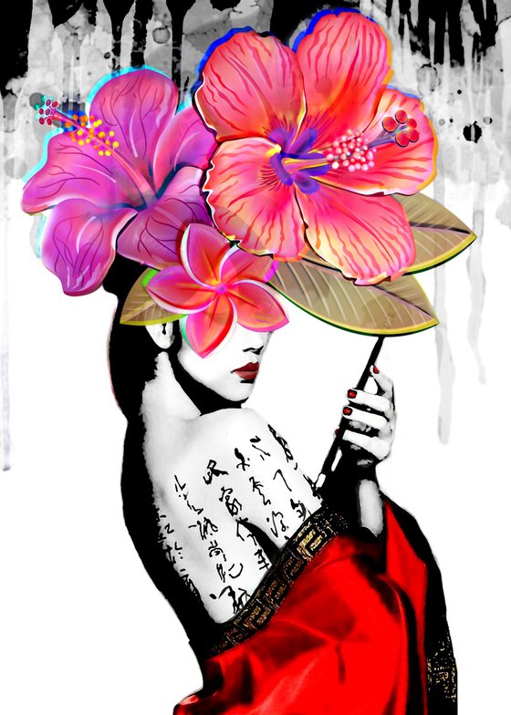 Geisha with Calligraphy