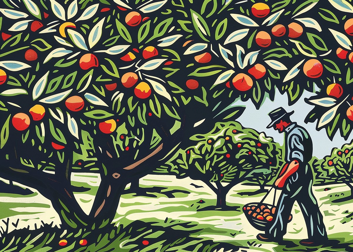 Urban And Pop Acrylic Painting , Fruit Picking By Kosta Morr, 1 X 1, Artwork For Sale On Artfinder