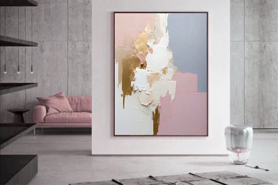Oversized Pink and Gold Abstract