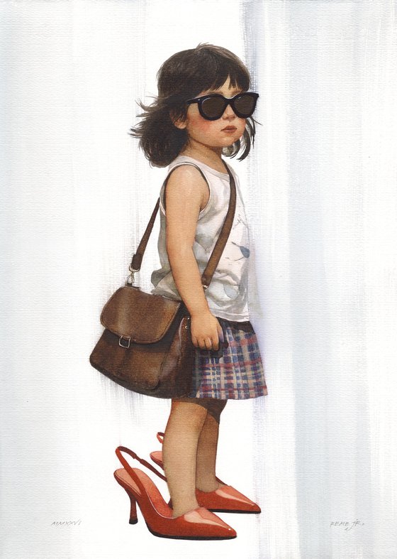 Cute girl with mom's shoes