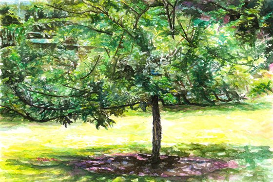 Green Tree Watercolor Painting