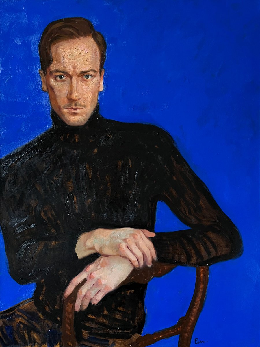 Portrait of Max on Ultramarine blue background by Elina Arbidane