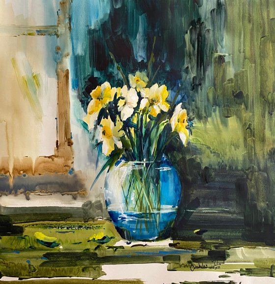 Watercolor “Still life with daffodils” perfect gift