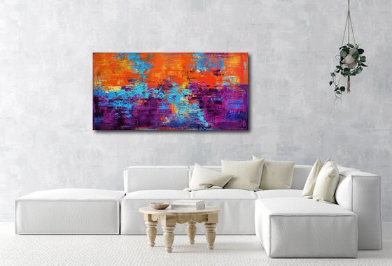 SOUTHERN SUNLIGHT * 63" x 31.5" * TEXTURED ARTWORK ON CANVAS * ORANGE * BURGUNDY