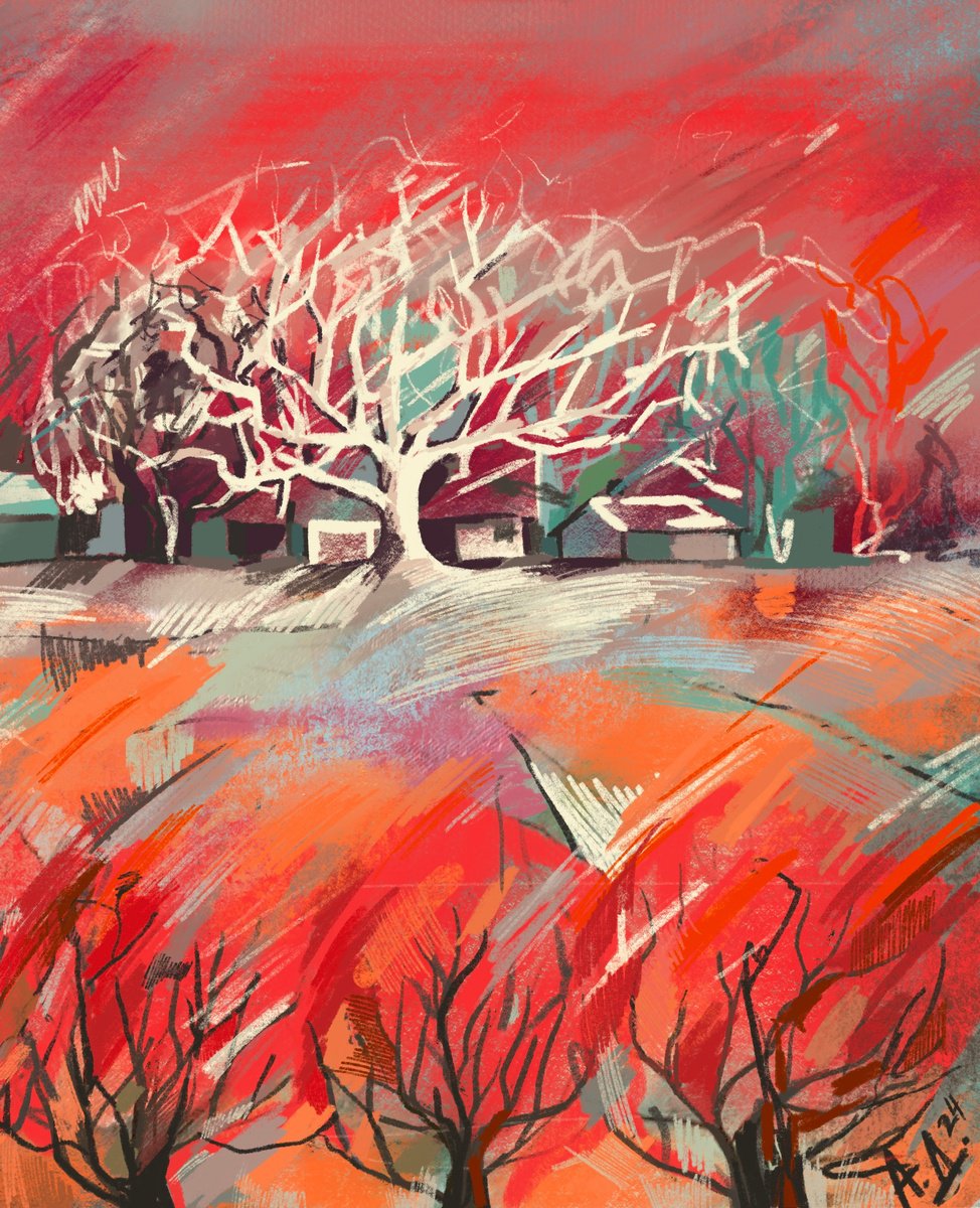 Impressionistic Landscape Acrylic Painting By Angelina Doseva, 27 X 33, Storm, Original Artwork