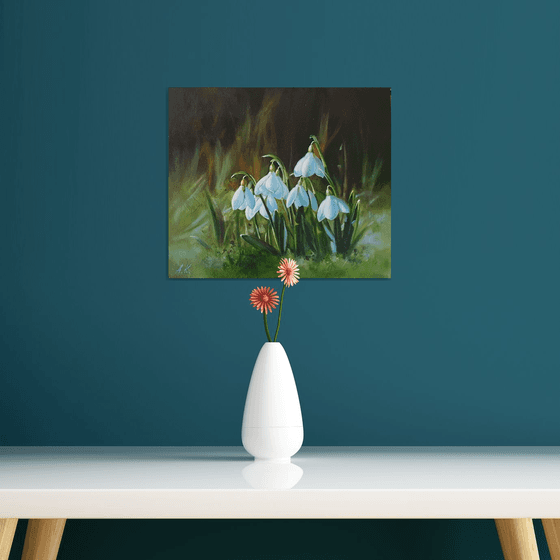 "Delicate snowdrops"  flower  liGHt original painting  GIFT (2020)
