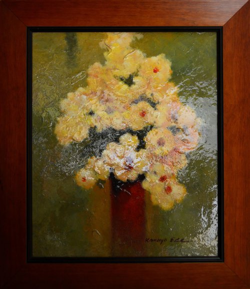 Yellow flowers Red vase by Kanayo Ede