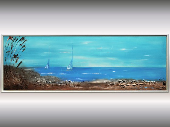 At the Shore - Abstract- Painting- Acrylic Canvas Art - Wall Art - Framed Art - Blue Art - Modern Art