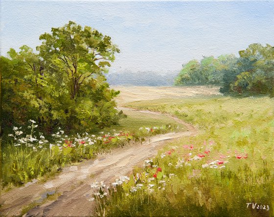 Summer landscape Oil painting Original Art on canvas 8 x 10