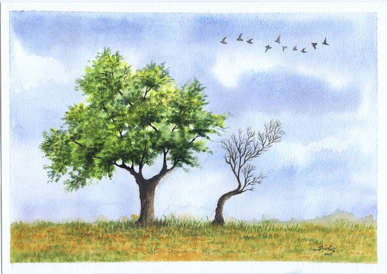 Two trees in the field