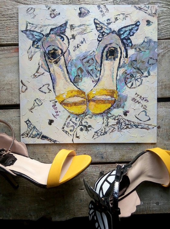 Original oil painting Yellow Shoes