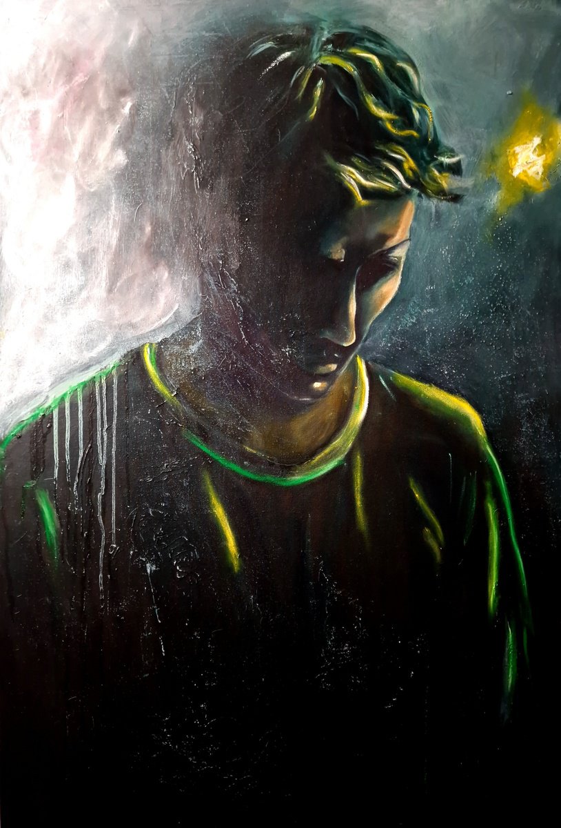 Expressive Portrait Oil Painting By Leezee Lee ( Georgiana L. Nicolae), 24 X 36", Hidden Identity, Original Artwork