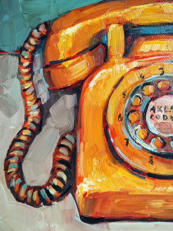Retro pictures series -4  Old Phone Orange(24x30cm, oil painting, ready to hang)