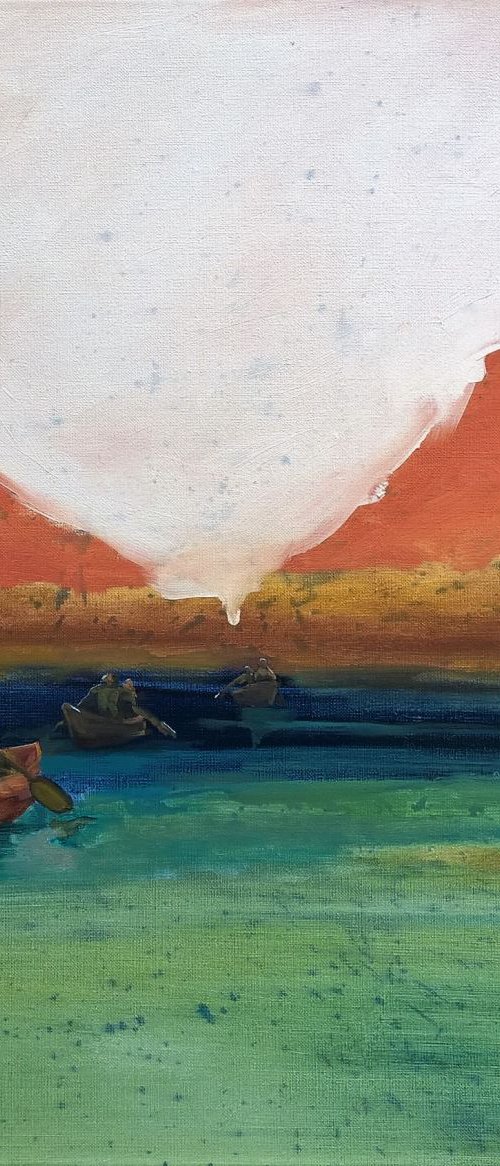 three canoe under milky sky by Romuald Mulk Musiolik
