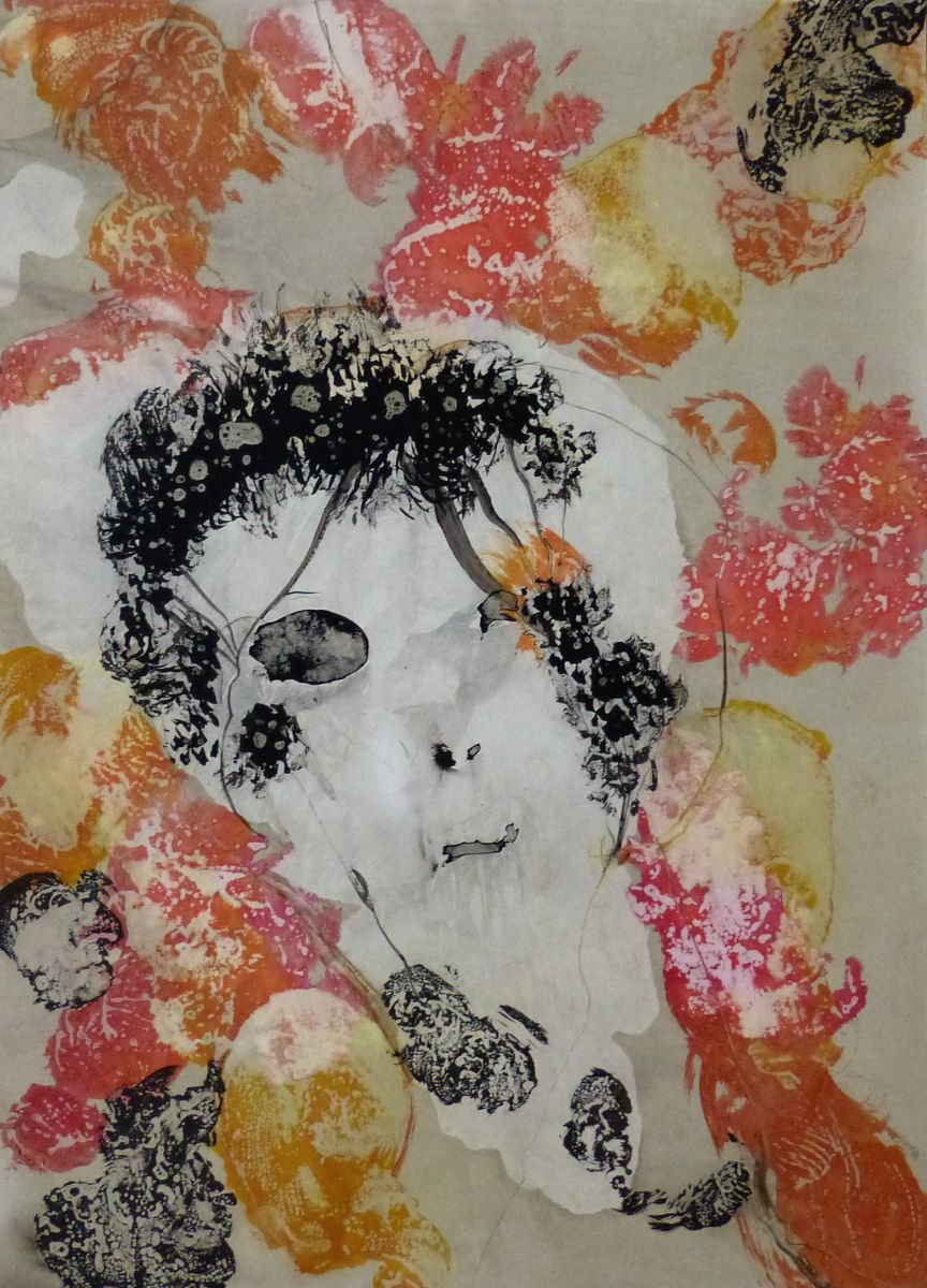 A Face amongst the Flowers, 42x58 cm by Frederic Belaubre