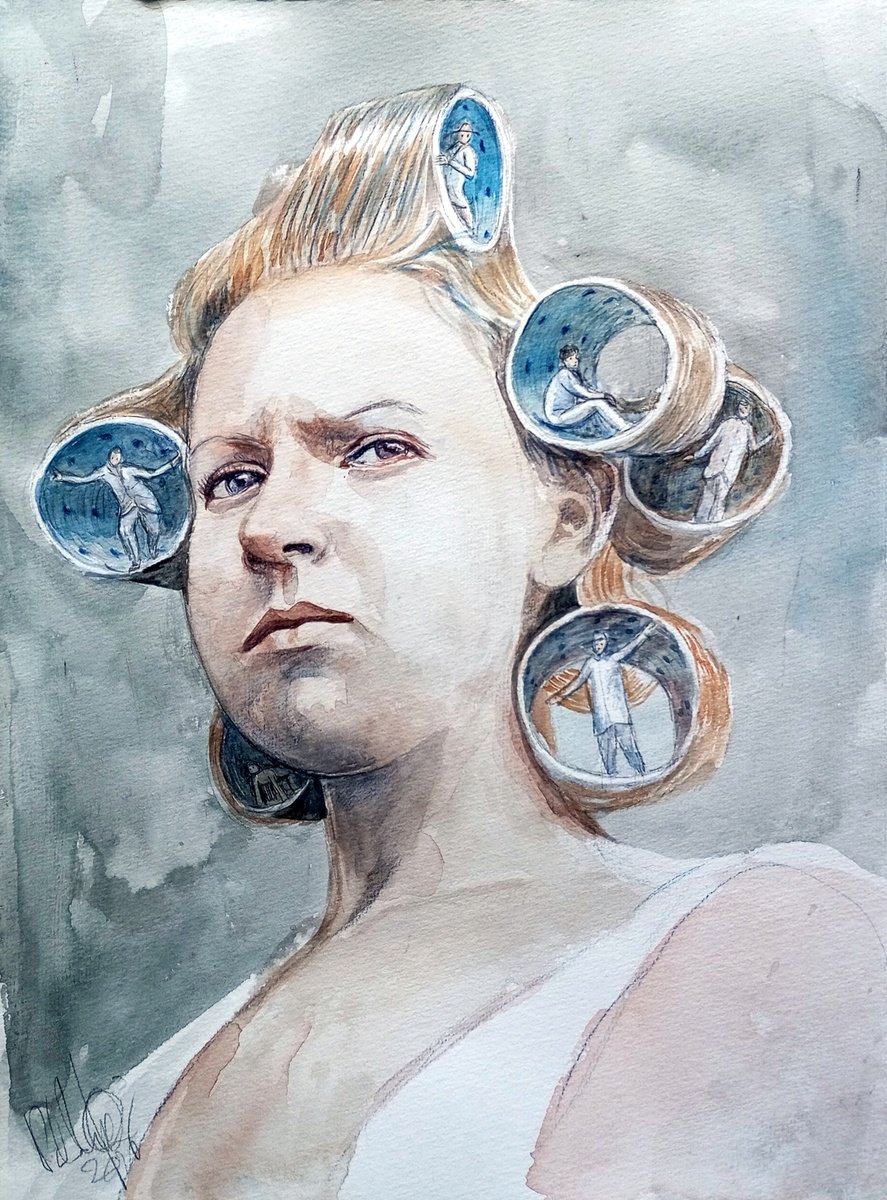 Surrealistic Pastel Drawing , Mistress Of Curlers By Paolo Beneforti, 10 X 14, Artwork For Sale On Artfinder