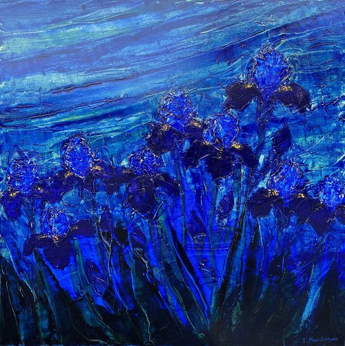 Irises at Night 80×80cm by Tigran Mamikonyan
