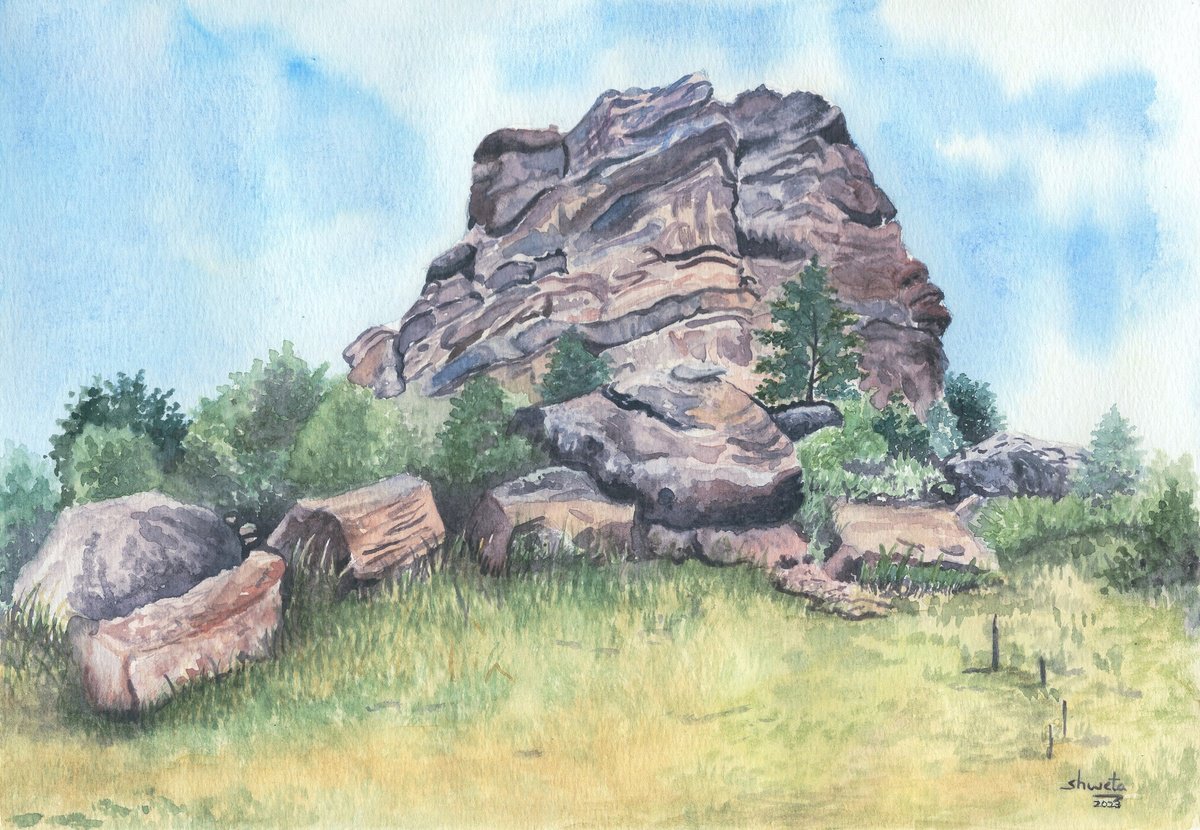 Red rock canyon watercolor painting by Shweta  Mahajan