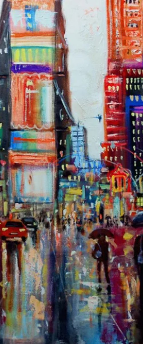 Time Square Rain2, 24x24 in by Vishalandra Dakur