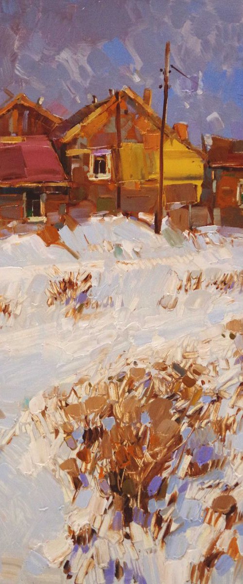 Village Yard Landscape Winter Original oil painting  Hand painted art work One of a kind by Vahe Yeremyan