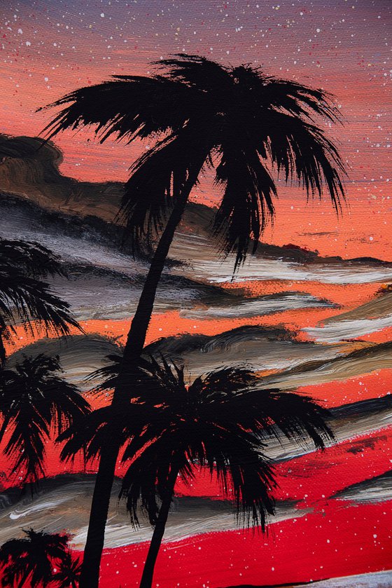 Coral sky and ocean wave