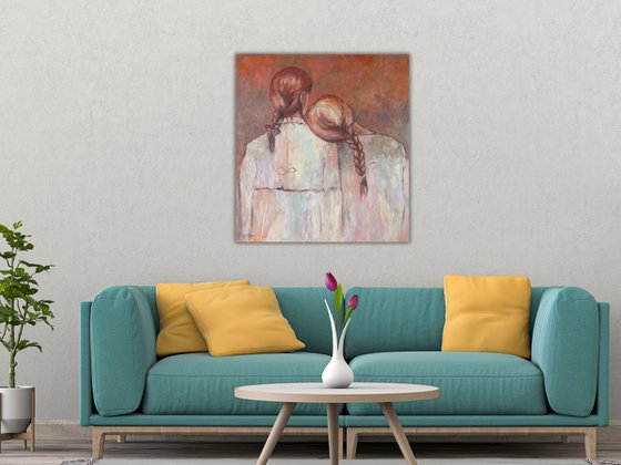 Silence Love - Original Oil Painting Faceless Girls Portrait