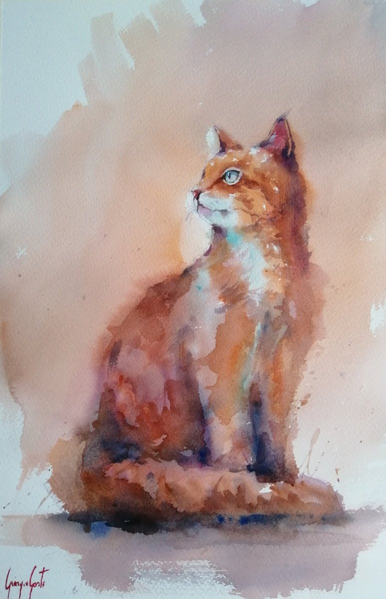 Impressionistic Watercolour , Cat 14 By Giorgio Gosti, 14 X 21, Artwork For Sale On Artfinder