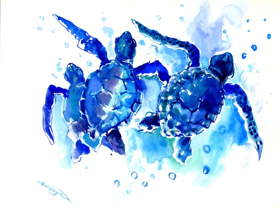Turtle Painting, Blue Sea Turtles