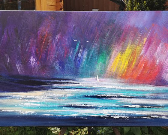 "Chasing Rainbows" - Cornish Seascape, Art, Skyscape